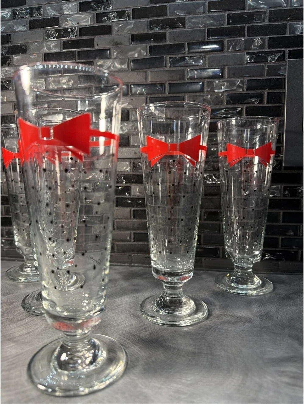 5 Panache Pilsners 70's or 80's w bow and confetti 7.5